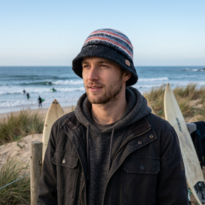 bucket hat inverno crochet riscas cinza preto branco laranja coral reef lines coastland streetwear