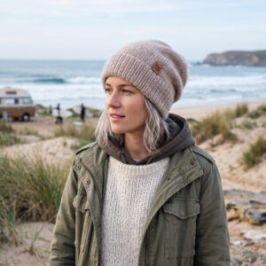 gorro inverno tricot slouchy bege azul claro la mohair coastal dune coastland streetwear