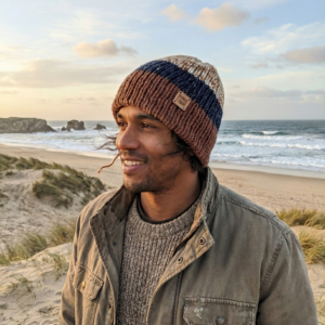 gorro inverno tricot castanho azul branco coastal drift coastland streetwear