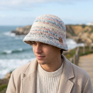 bucket hat inverno crochet claro pastéis mesclado cinzento frosty meadow coastland streetwear