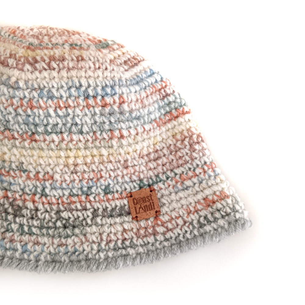 bucket hat inverno crochet claro pastéis mesclado cinzento frosty meadow coastland streetwear
