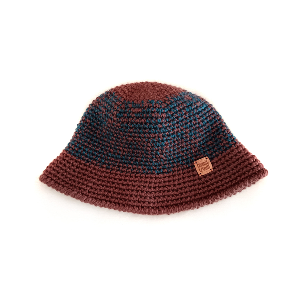 chapeu bucket hat crochet castanho azul petroleo mesclado earth tide coastland streetwear