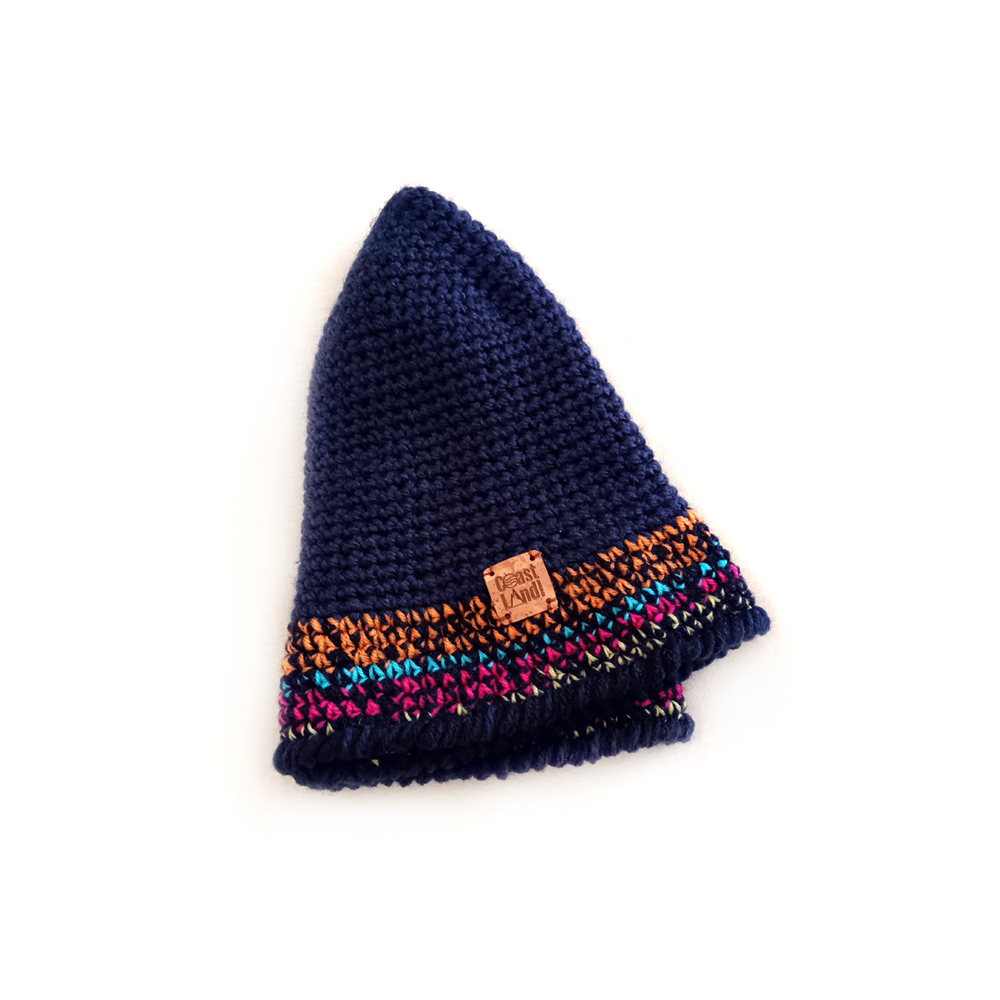chapeu bucket hat crochet azul marinho detalhe multicolorido midnight horizon coastland streetwear