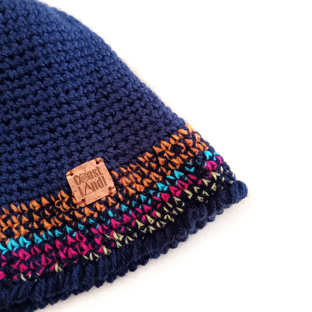 chapeu bucket hat crochet azul marinho detalhe multicolorido midnight horizon coastland streetwear